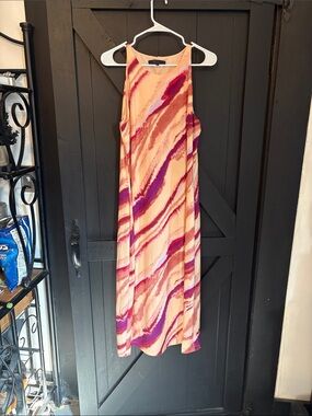 RACHEL Rachel Roy Peach and Magenta Abstract Stripe Maxi Dress